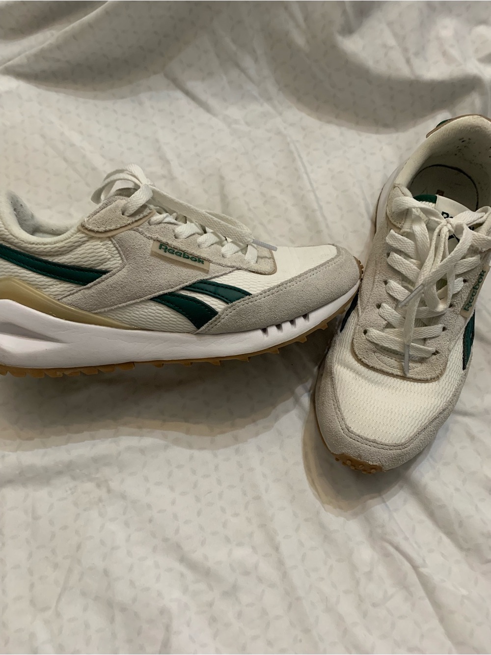 Reebok Women's White Sneakers with Green Accents
